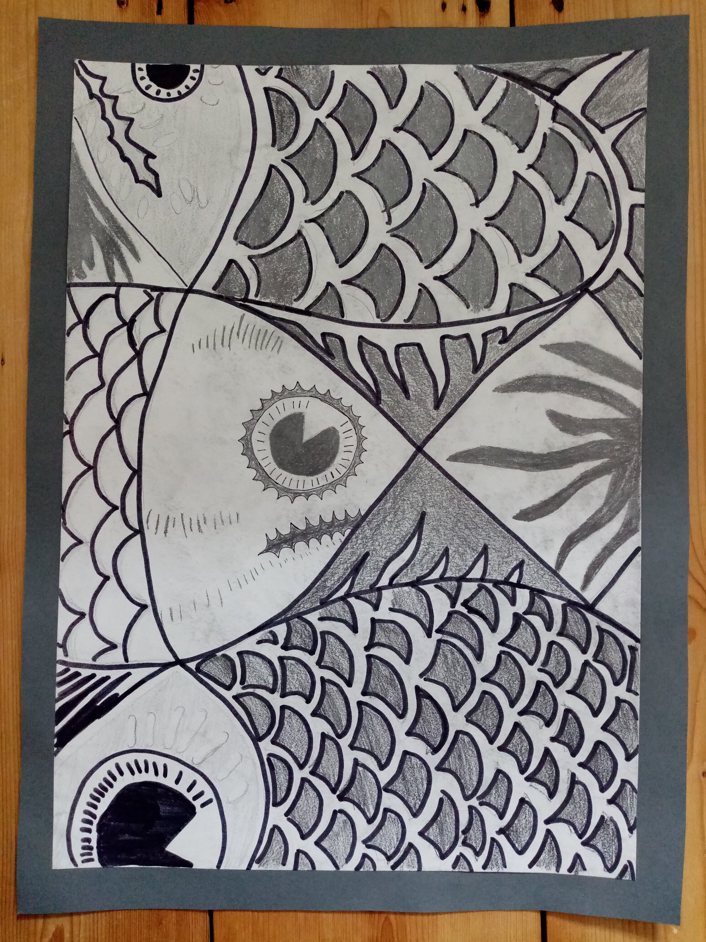 Pencil drawing based on M. C. Escher's Fish and Scales Etsy