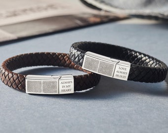 Double Fingerprint Jewelry, Fingerprint Bracelet, Memorial Gifts For Men, Loss Of Mom Bracelet, Dad Loss Gift