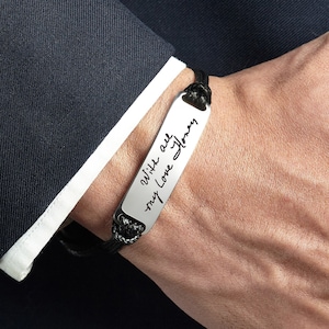 Actual Handwriting Bracelet, Personalized Bracelet For Him,Gift For Men, Father Birthday Gift, Custom Bracelet Leather