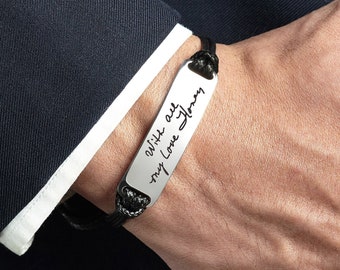 Actual Handwriting Bracelet, Personalized Bracelet For Him, Gift For Husband, Birthday Gift, Custom Leather Bracelet