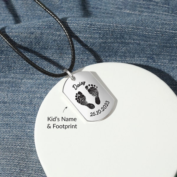 Personalized Footprint Necklace, Child Loss Dog Tag, Miscarriage Memorial for Dad, Sympathy Gift, Father's Day Gift, Baby Keepsake Necklace