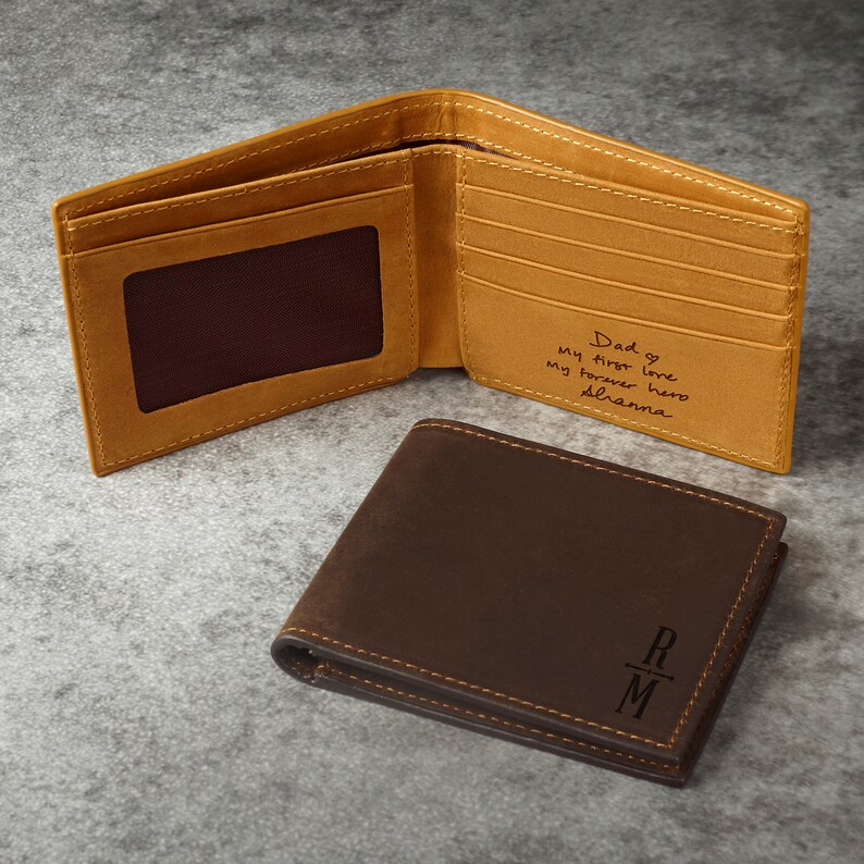 Handwriting Presents for Men, Custom Bifold Wallet, Engraved Leather ...