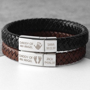 Daddy Of An Angel, Baby Loss Gift For Dad, Fathers Day Gift For Husband, Personalized Leather Bracelet, Stillborn Memorial Gift,Gift For Him bild 2