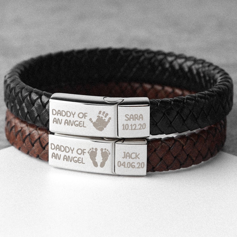 Daddy Of An Angel, Baby Loss Gift For Dad, Fathers Day Gift For Husband, Personalized Leather Bracelet, Stillborn Memorial Gift,Gift For Him bild 2