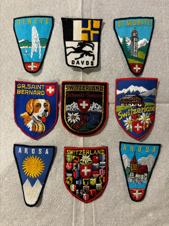 Lot of 9 Swiss Embroidered Patches - 1970s - Store