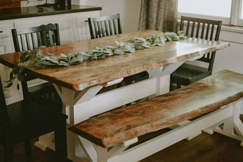 Live Edge Farmhouse Table With a Trestle Base Etsy