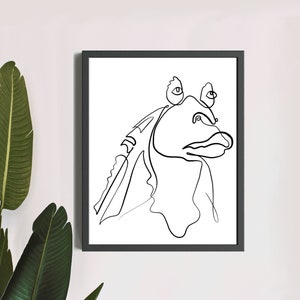 JAR JAR BINKS Star Wars Minimalistische Linienzeichnung | Moderne Wanddekoration | Filmkunst Druck | Kinder-/Wohnzimmer Poster | Geschenk