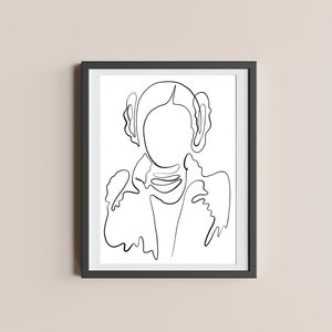 PRINCESS LEIA Star Wars Dibujo de línea minimalista | Decoración de paredes modernas | Filmkunst Druck | | con póster para niños/sala de estar Regalo