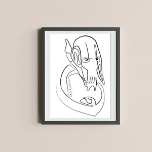 GENERAL GRIEVOUS Star Wars Minimalist Line Drawing | Modern Wall Art Decor | Movie Art Print | Kids/Living Room Bedroom Poster | Artsy Gift