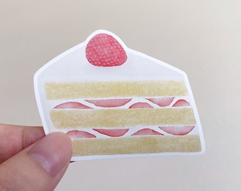 Strawberry Cake Sticker, Watercolor Style Cake Sticker, Bakery Sticker, Matte Vinyl Sticker