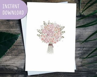 Rose Bouquet Greeting Card, Printable Greeting Card, Floral Bouquet Card | Digital Download