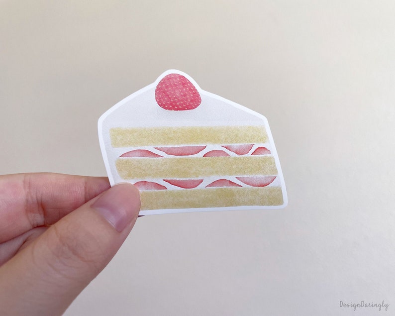 Strawberry Cake Sticker, Watercolor Style Cake Sticker, Bakery Sticker, Matte Vinyl Sticker image 1