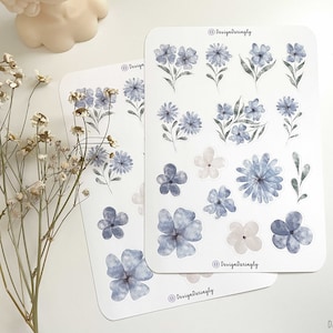 Blau Blumen Aufkleber Bogen, Planer Aufkleber Bogen, niedlicher Aufkleber Bogen, Planner Aufkleber, Scrapbook Aufkleber, Journal Aufkleber