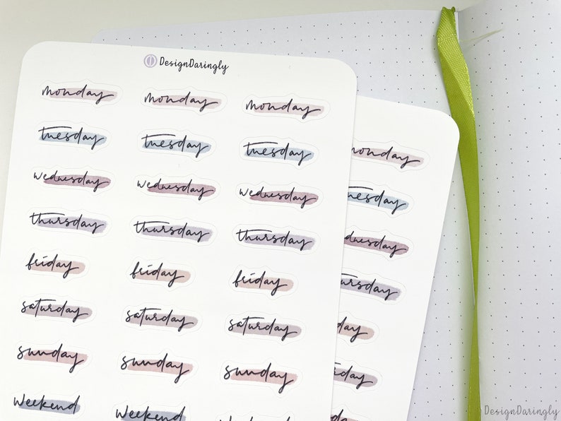 Weekley Planner Cursive Cursive Week Day Labels Sticker Sheet Minimalistic Planner | Etsy