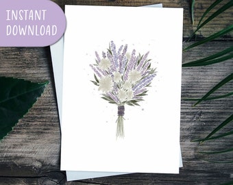 Lavender Bouquet Greeting Card, Printable Greeting Card, Floral Bouquet Card | Digital Download