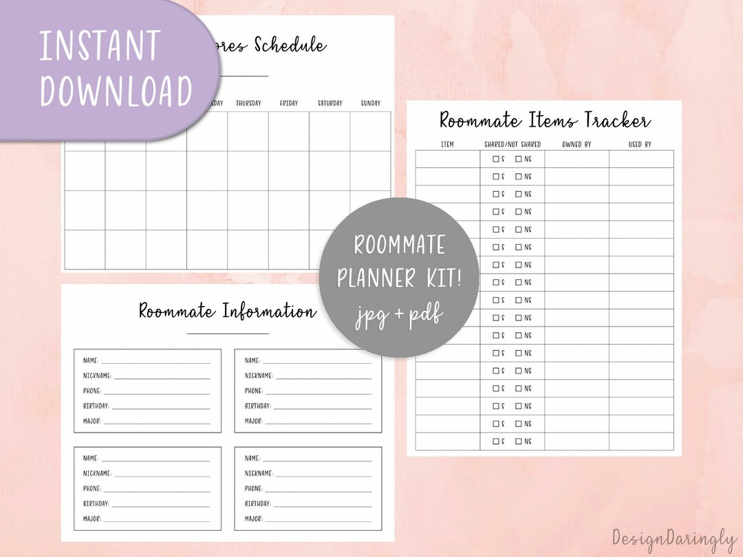 Roommate Planner Kit, College Roommate Activities, College Dorm ...