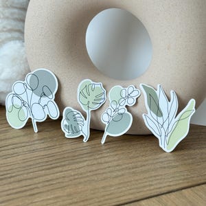 Plant Line Art Sticker, Monstera Eucalyptus Pilea Snake Plant Flower Sticker, Minimalistic Cute Stickers, Planner Sticker, Scrapbook Sticker