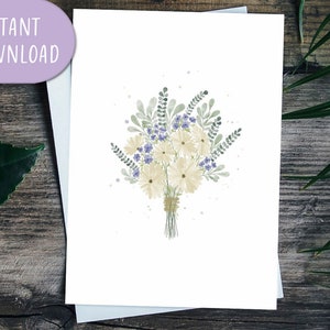 Daisy Bouquet Greeting Card, Printable Greeting Card, Floral Bouquet Card | Digital Download