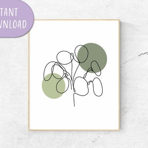 Pilea Wall Art, Abstract Pilea One Line Art, Abstract One Line Art, Printable Plant Art | Digital Download