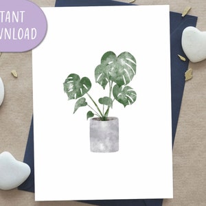 Monstera Plant Greeting Card, Tarjeta de felicitación imprimible, Tarjeta de felicitación botánica / Descarga digital
