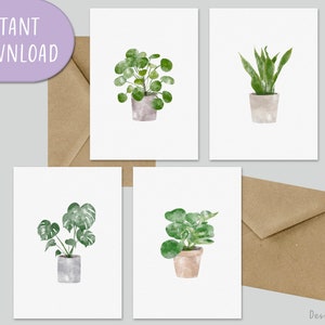 Blumenkarten Set, Blumenkarten, Aquarell Pflanzenkarte, Karte für Pflanzenmama, Grußkarte | Digitaler Download