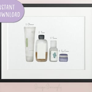 Skincare Routine Wall Art, home decor, printable art, skincare, makeup, beauty, hand drawn, 5x7 8x10 8.5x11 | Printable | Digital Download
