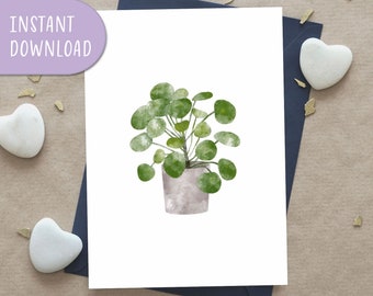 Pilea Plant Greeting Card, Printable Greeting Card, Botanical Greeting Card | Digital Download