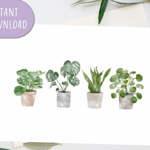 Topfpflanzen Set Grußkarte, Druckbare Grußkarte, Aquarell Indoor Pflanzen Grußkarte | Digitaler Download