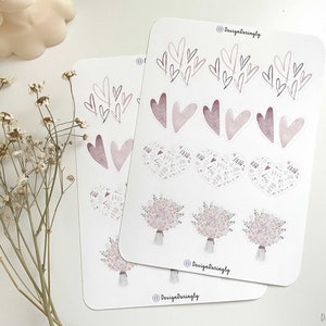 Pink Hearts Valentines Day Sticker Sheet, Planner Sticker Sheet, Cute Sticker Sheet, Planner Stickers, Scrapbook Stickers, Journal Stickers