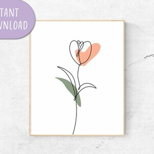 Tulip One Line Art, Tulip Wall Art, Abstract One Line Art, Printable Art | Digital Download