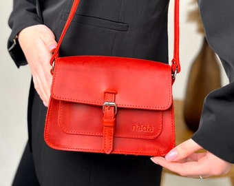 Bolso de piel, bolso de piel hecho a mano, bolso de mano, bolso de piel mujer, bolso bandolera, bolso de piel rojo