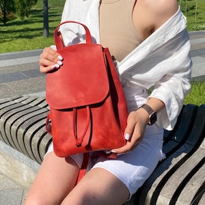 Leather backpack, leather backpack, handmade leather backpack, woman leather backpack, leather backpack, red leather backpack