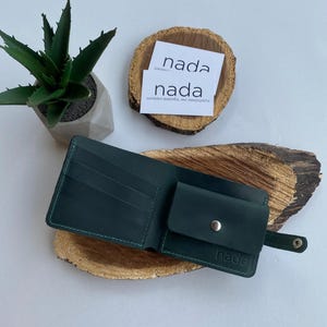 Cartera de cuero, cartera de cuero hecha a mano, billetera, cartera esmeralda