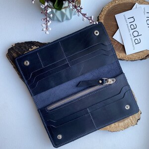 Cartera de cuero, cartera de cuero hecha a mano, cartera, cartera azul profundo, cartera