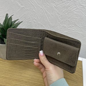 Cartera de cuero, cartera de cuero hecha a mano, billetera, cartera de nogal