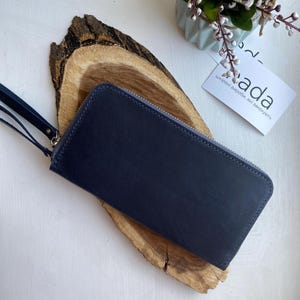 Cartera de cuero, cartera de cuero hecha a mano, cartera, cartera azul profundo