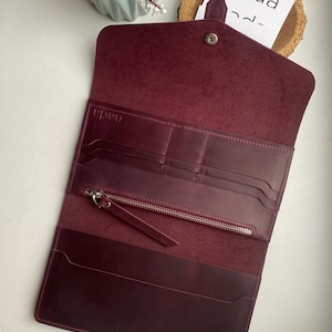 Cartera de cuero, cartera de cuero hecha a mano, cartera, cartera burdeos