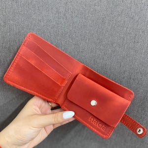 Cartera de cuero, cartera de cuero hecha a mano, billetera, billetera roja