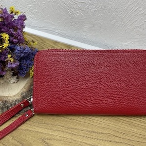 Cartera de cuero, cartera de cuero hecha a mano, billetera, billetera roja