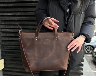 Bolso bandolera de piel marrón hecho a mano: correa ajustable
