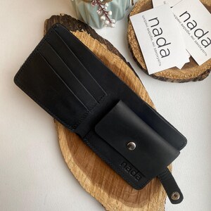 Cartera de cuero, cartera de cuero hecha a mano, billetera, billetera negra