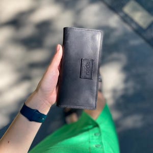 Cartera de cuero, cartera de cuero hecha a mano, cartera, cartera negra, cartera