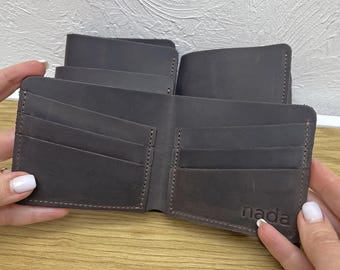 Cartera de cuero, cartera de cuero hecha a mano, billetera, billetera marrón