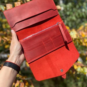 Cartera de cuero, cartera de cuero hecha a mano, billetera, billetera roja