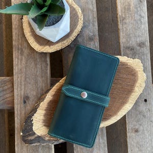 Cartera de cuero, cartera de cuero hecha a mano, billetera, cartera esmeralda