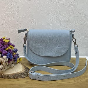 Leather bag, handmade leather bag, handbag, woman leather bag, crossbody bag,  light blue leather bag