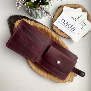 Cartera de cuero, cartera de cuero hecha a mano, cartera, cartera burdeos