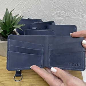 Cartera de cuero, cartera de cuero hecha a mano, cartera, cartera azul profundo