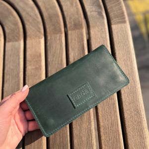 Cartera de cuero, cartera de cuero hecha a mano, billetera, cartera esmeralda