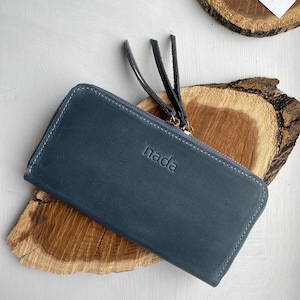 Cartera de cuero, cartera de cuero hecha a mano, billetera, cartera de mezclilla